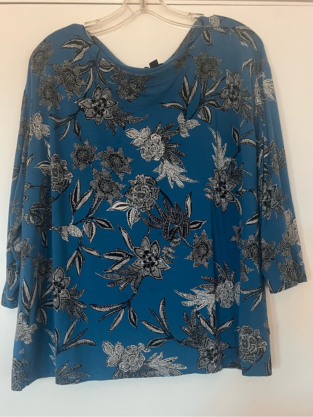 J.Jill Womens  Teal Floral Boatneck Top Large